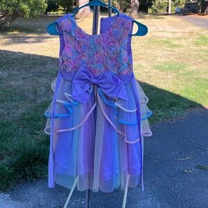 Pastel Rainbow Kids Formal Wedding Dress with Bow